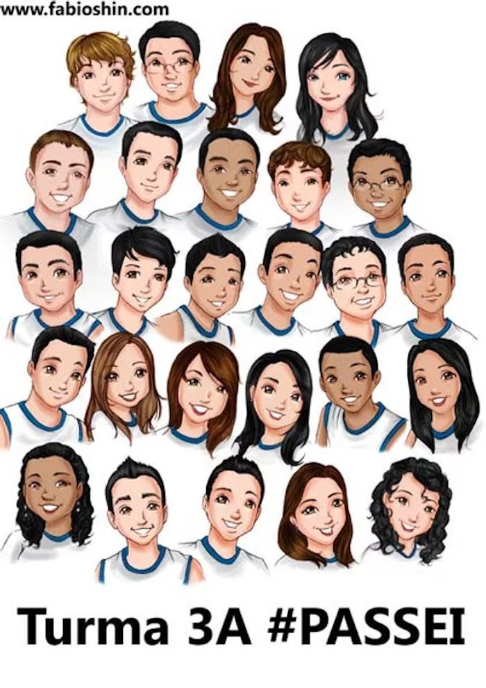 Caricatura em mangá de formatura em grupo — Escola de Mangá Japan Sunset